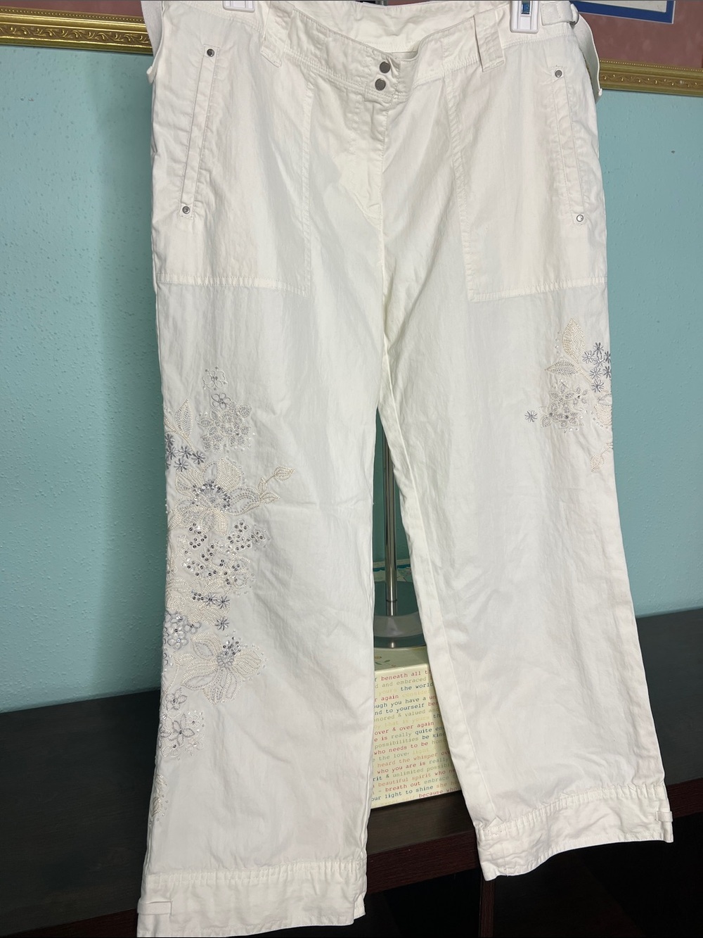 next White Wide-Leg Embroidered Pants